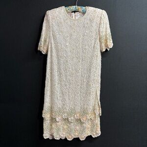 Laurence Kazar New York VINTAGE Beaded Sequin Cocktail Dress Size L Formal